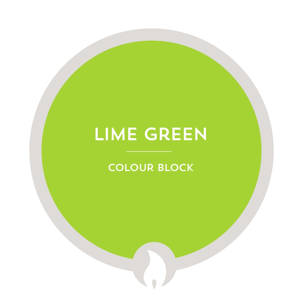 Lime green color swatch with 'Lime Green' text on a white background