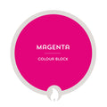 Magenta color swatch with 'Magenta Colour Block' text on a white background