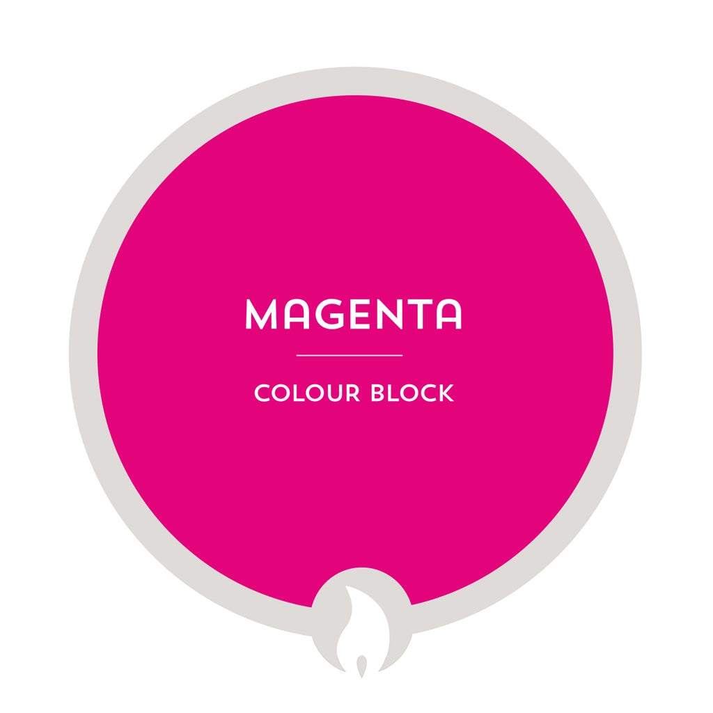 Magenta color swatch with 'Magenta Colour Block' text on a white background