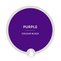 Purple color swatch with 'Purple Colour Block' text on a white background