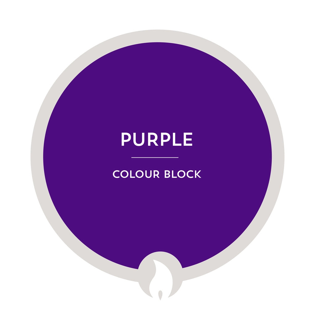 Purple color swatch with 'Purple Colour Block' text on a white background
