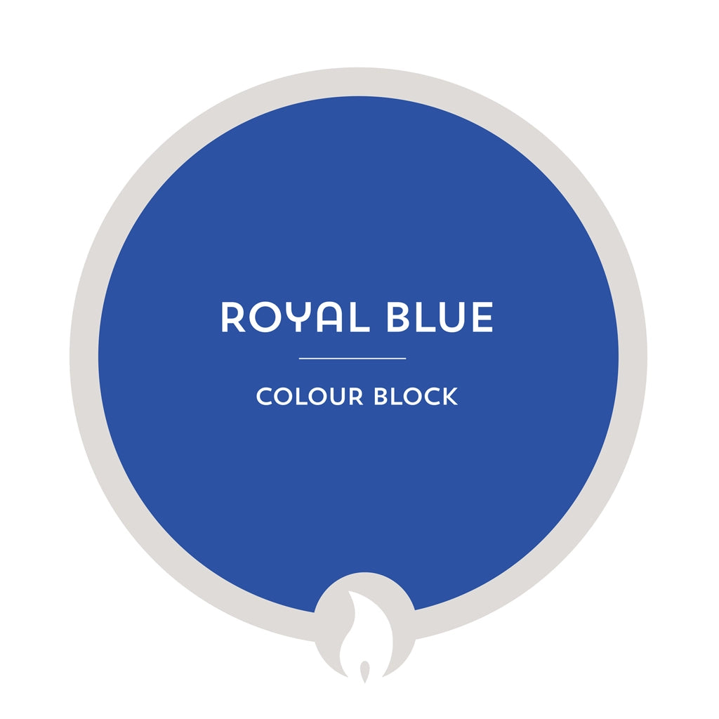Round blue color swatch with 'Royal Blue' text on a white background