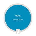 Teal color swatch with 'Teal Colour Block' text on a white background
